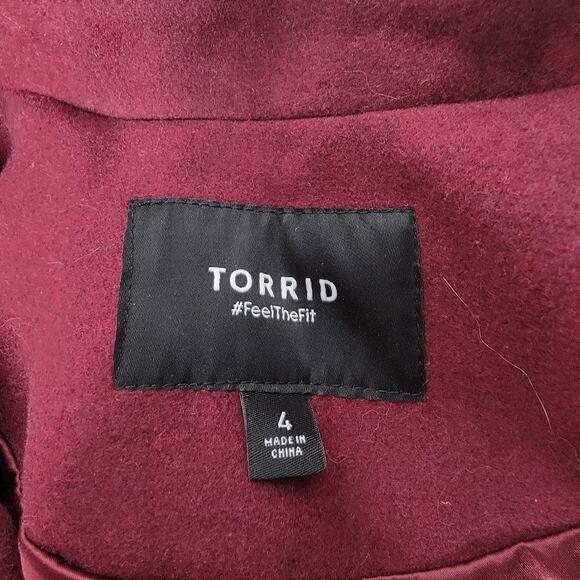 Torrid Plus Size 4 Burgundy Longline Belted Trench Coat Wool Blend Jacket Career - Picture 5 of 6
